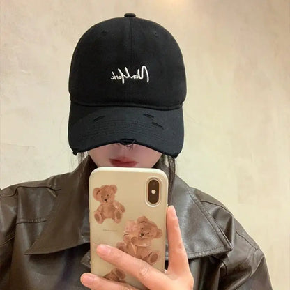 Distressed Perforated Duckbill Cap Cotton Baseball Cap