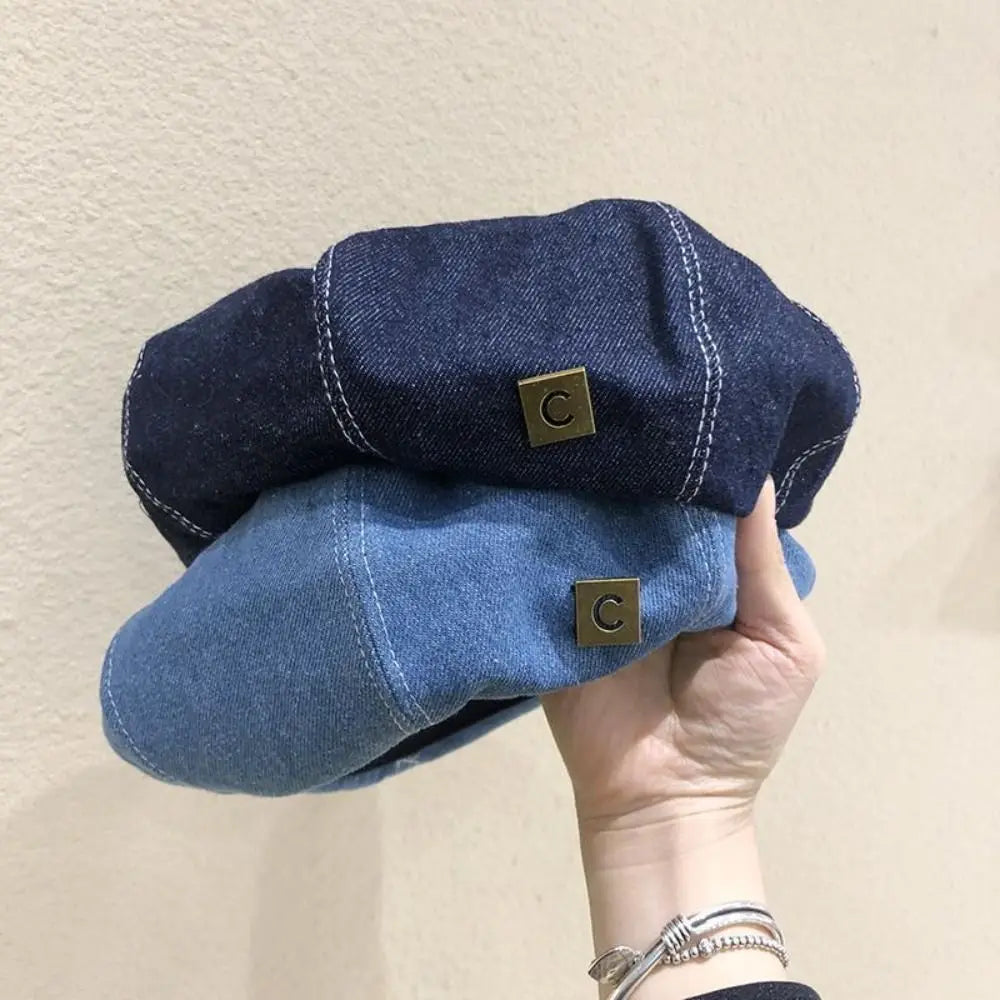 Fashion Denim Women Beret Hat Adjustable Retro Painter Hats