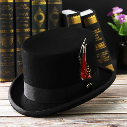 Purplish Red 100% Wool Hat For Men And Women Fedora Top Gentleman Bowler Hat
