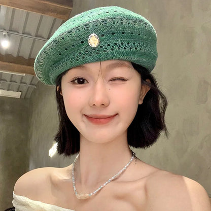 Vintage Hollow Mint Green Beret Women's Summer