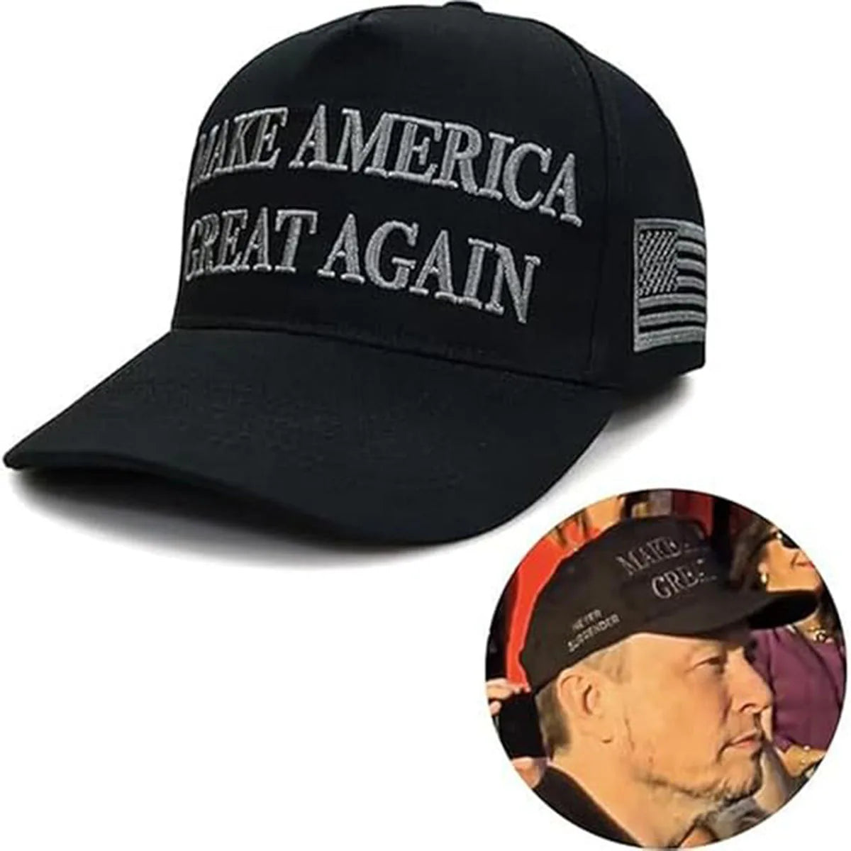 1Pc Black Hat Never Surrender Maga Hat Us Embroidered Baseball Hat Black