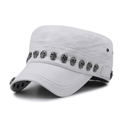 Cool Skull Rivets Punk Hip Hop Flat Top Cap Men Women