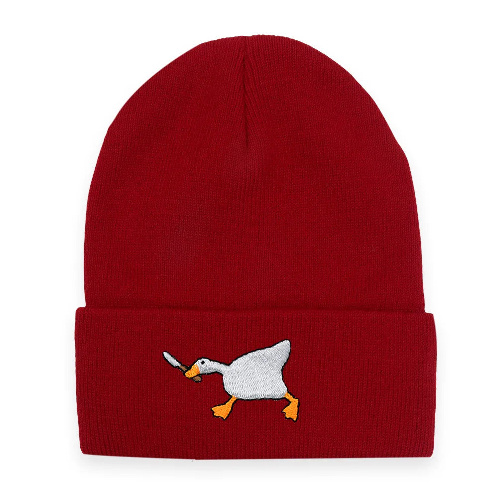 Big Goose Embroidered Knitted Hat For Winter And Winter Warmth