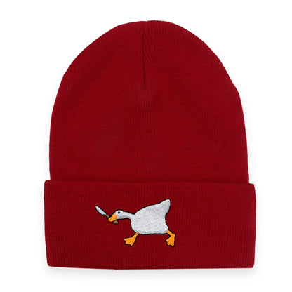 Big Goose Embroidered Knitted Hat For Winter And Winter Warmth