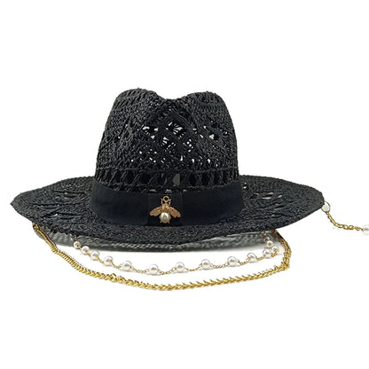 Fashionable Metal Bee Letter Ladies Party Dress Hats Travel Beach Sun Hat