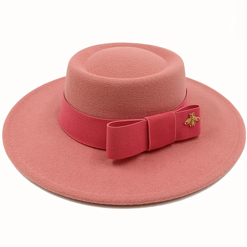 Bow Tie Fedora Hat Winter Round Bumpy Surface Flat Top