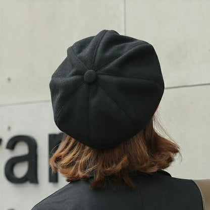 Autumn Winter Hats For Women Solid Plain Octagonal Newsboy Cap