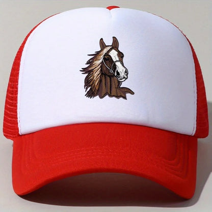 Brown Horse Head Graphic Trucker Hat Adjustable Mesh Baseball Cap Casual Unisex