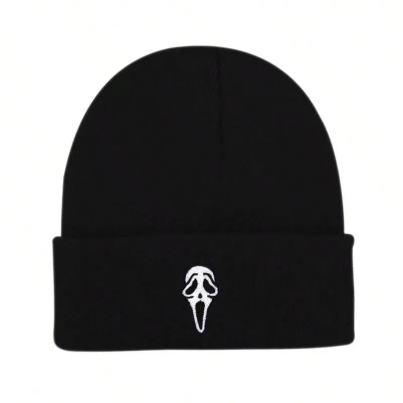 Unisex Winter Warm Skull Embroidery Knit Beanie Hat