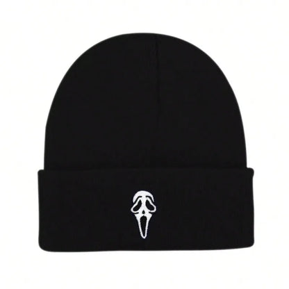 Unisex Winter Warm Skull Embroidery Knit Beanie Hat