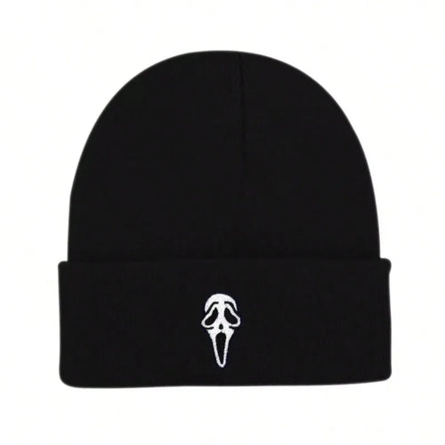 Unisex Winter Warm Skull Embroidery Knit Beanie Hat