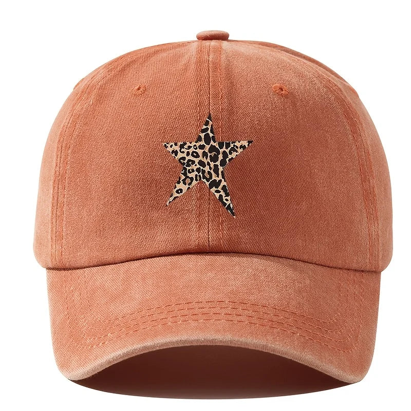 Retro Imitation Baseball Cap with Leopard Print Star Design for Leisure Outdoor Travel