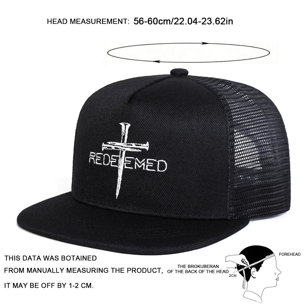 Unisex Redeemed Cross Embroidery Hip-hop Net Hats Spring Summer