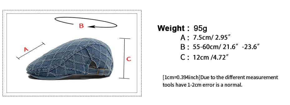 Denim Plaid Vintage Men Berets Washed Cotton Women's Beret Retro