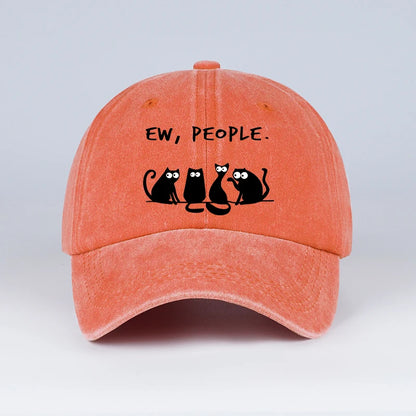 Fun “Ew, People” Cat-Print Washed Baseball Cap