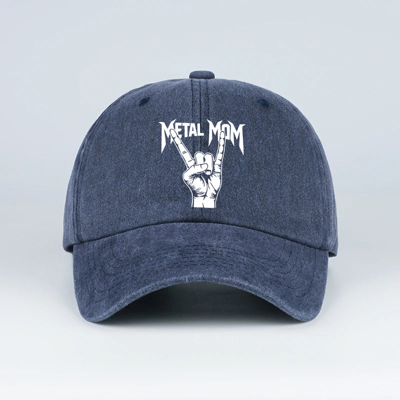 Vintage Metal “Rock Mom” Gesture Print Washed Baseball Cap