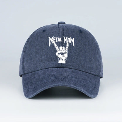 Vintage Metal “Rock Mom” Gesture Print Washed Baseball Cap