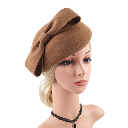 Women's British Retro Floral Wool Beret Fashion Accessory Trendy Banquet Hat