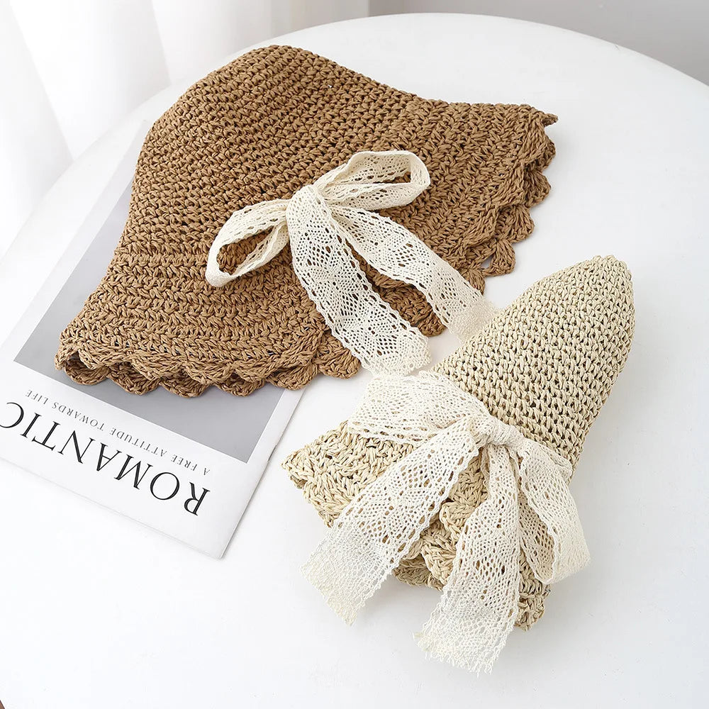 Women's Lace-Up French Straw Hat Sun Protection Seaside Sun Hat
