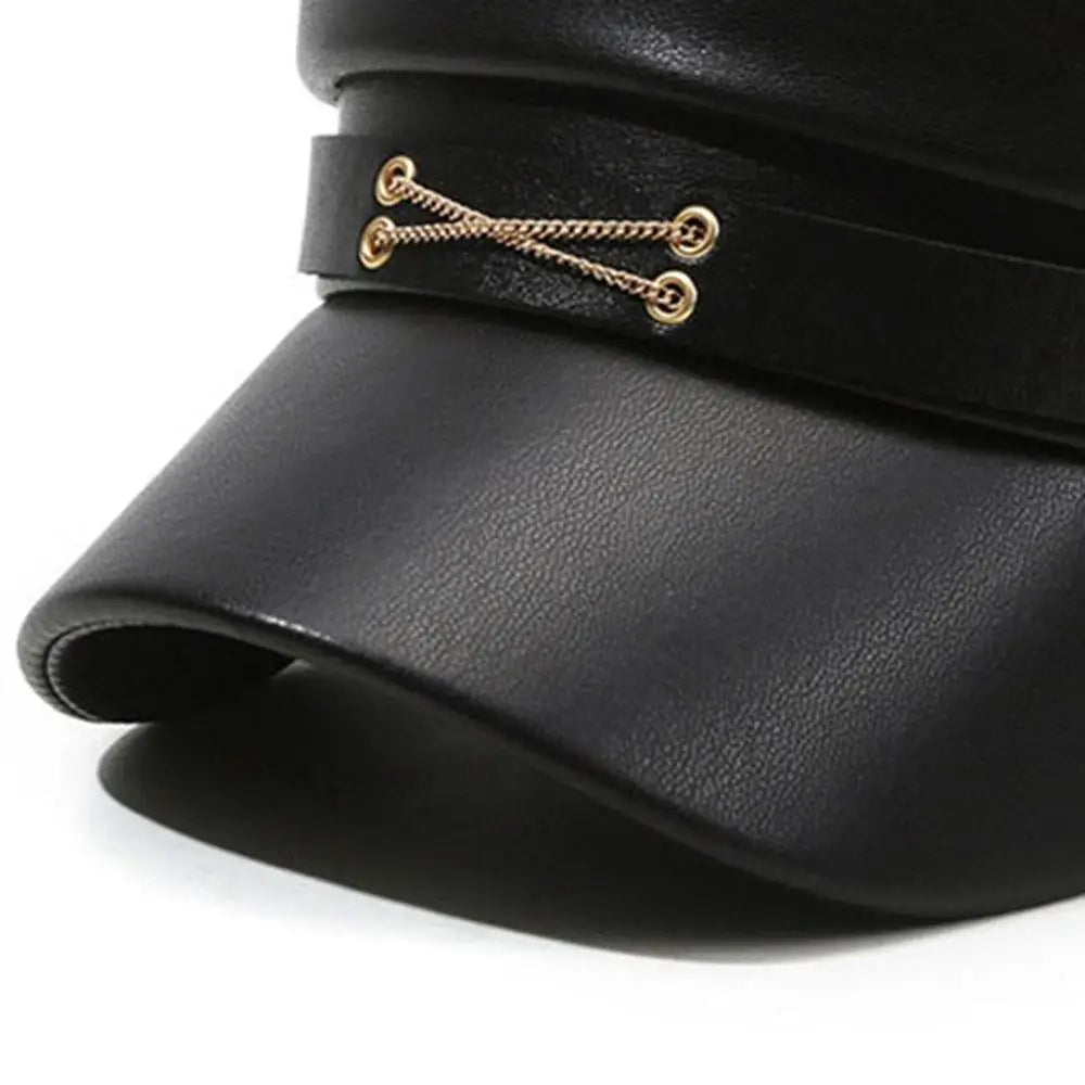British Style Berets Visor Pu Leather Flat Top Hat