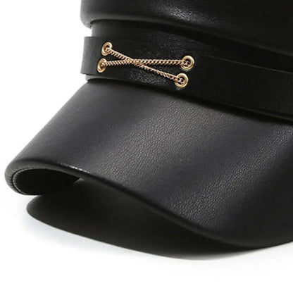British Style Berets Visor Pu Leather Flat Top Hat