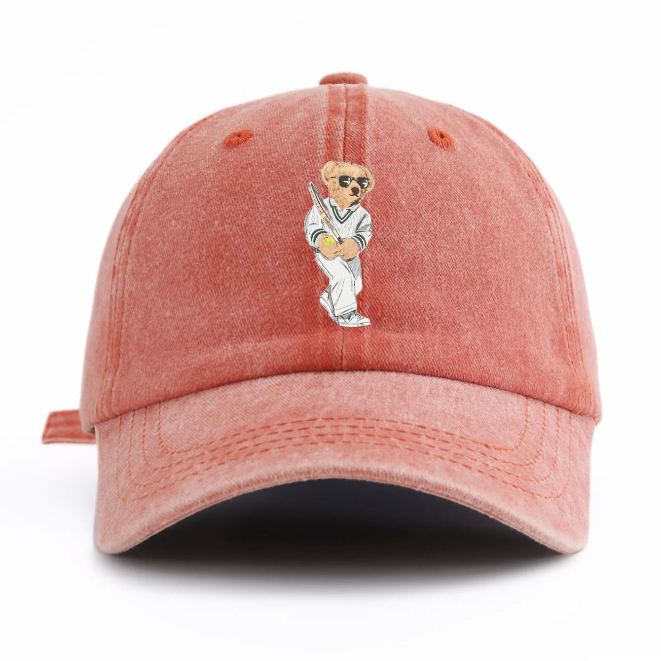 Baseball Bear Print Washed Baseball Cap For Adults, Minimalist Retro Style Casual Soft
