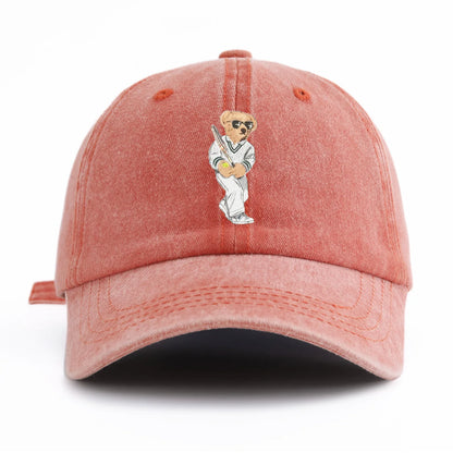 Baseball Bear Print Washed Baseball Cap For Adults, Minimalist Retro Style Casual Soft