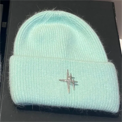 Women Luxury Rhinestone Logo Warm Wool Ear Hat