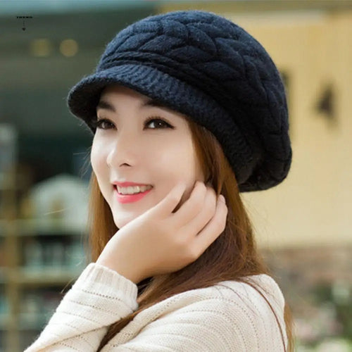 Thicken Warm Striper Knitted Cap Winter Brim Caps