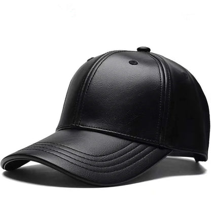Unisex Solid Men Women Baseball Cap PU Leather