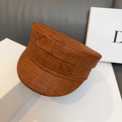 Cap Newsboy Caps Women Raffia Straw Flat Top Caps