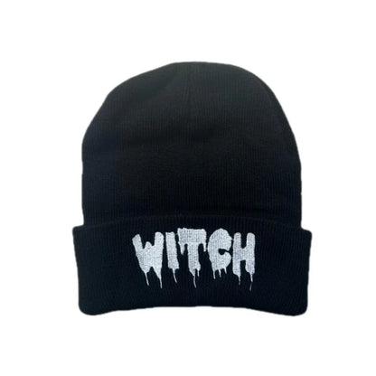 Halloween Witch Embroidered Beanie, Unisex Knit Winter Hat