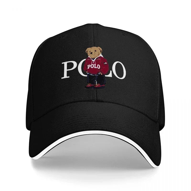 Bear Logo Black Baseball Cap With White Trim Classic Design For Men And Women