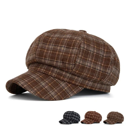 Spring Cotton Print Beret Octagonal Cap Newsboy Hat