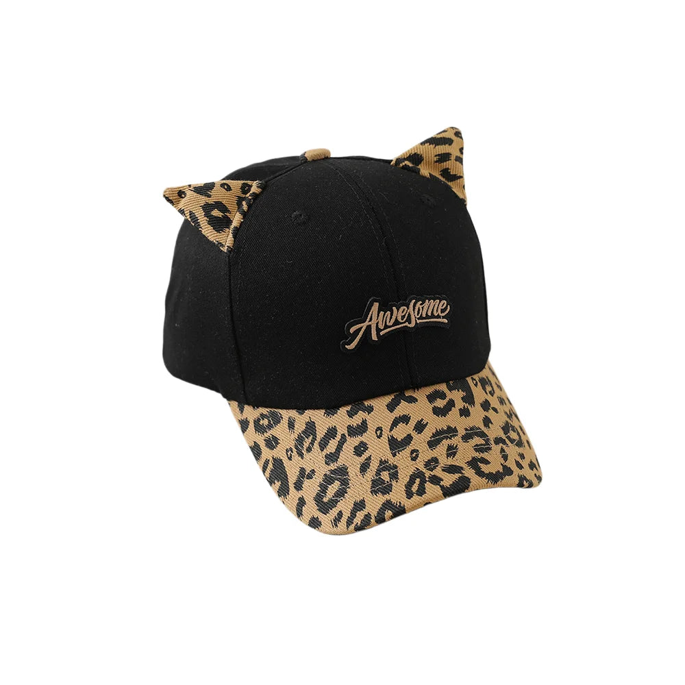 3-6Y Autumn Korean Kids Hat Cute Cat Ears Leopard Print Baseball Cap
