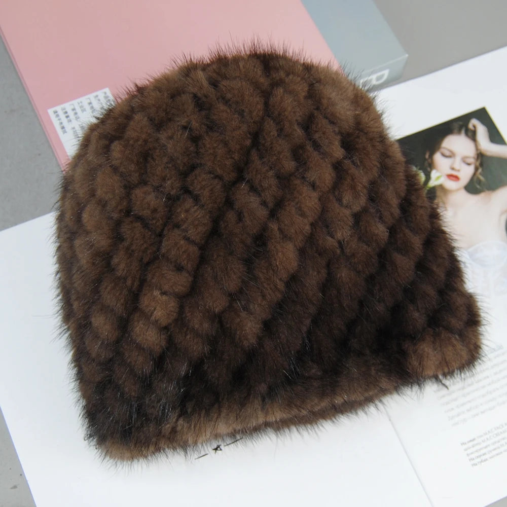 2026 New Style Fashion Genuine Real Natural Women's Knitted Mink Fur Hat