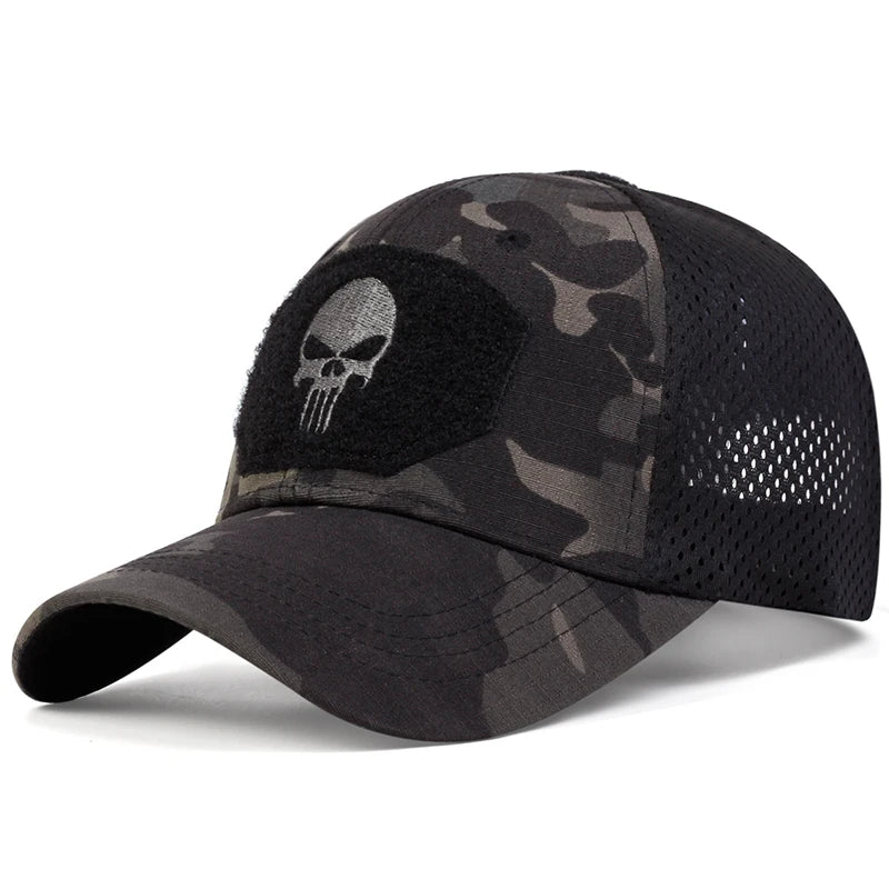 Unisex Skull Embroidered Top With Patch Breathable Baseball Caps Adjustable Sunscreen Hat