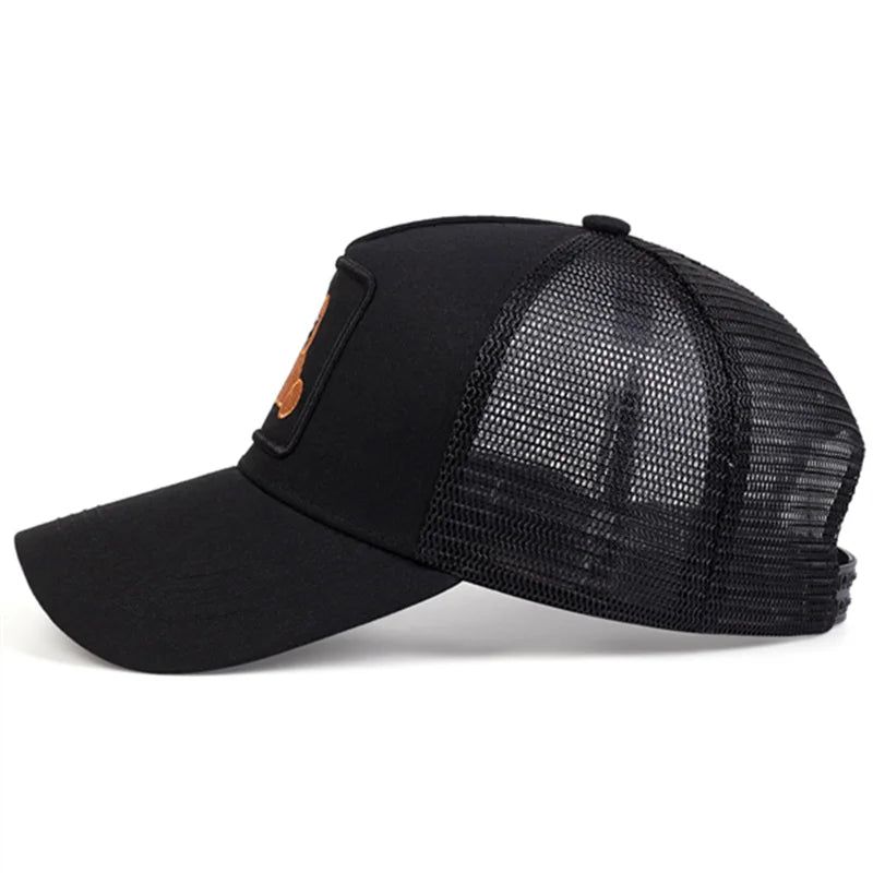 Unisex Men Breathable Mesh Hats for Women Embroidery Bear Baseball Cap