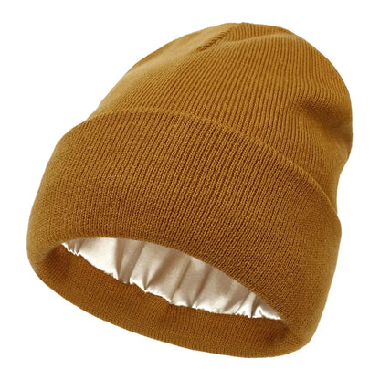 New Unisex Winter Hat Silk Satin Lined Beanies Men And Women Two-Sided