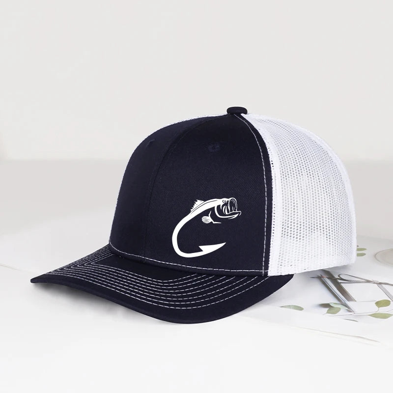 Bass Fish Hook Print Baseball Caps