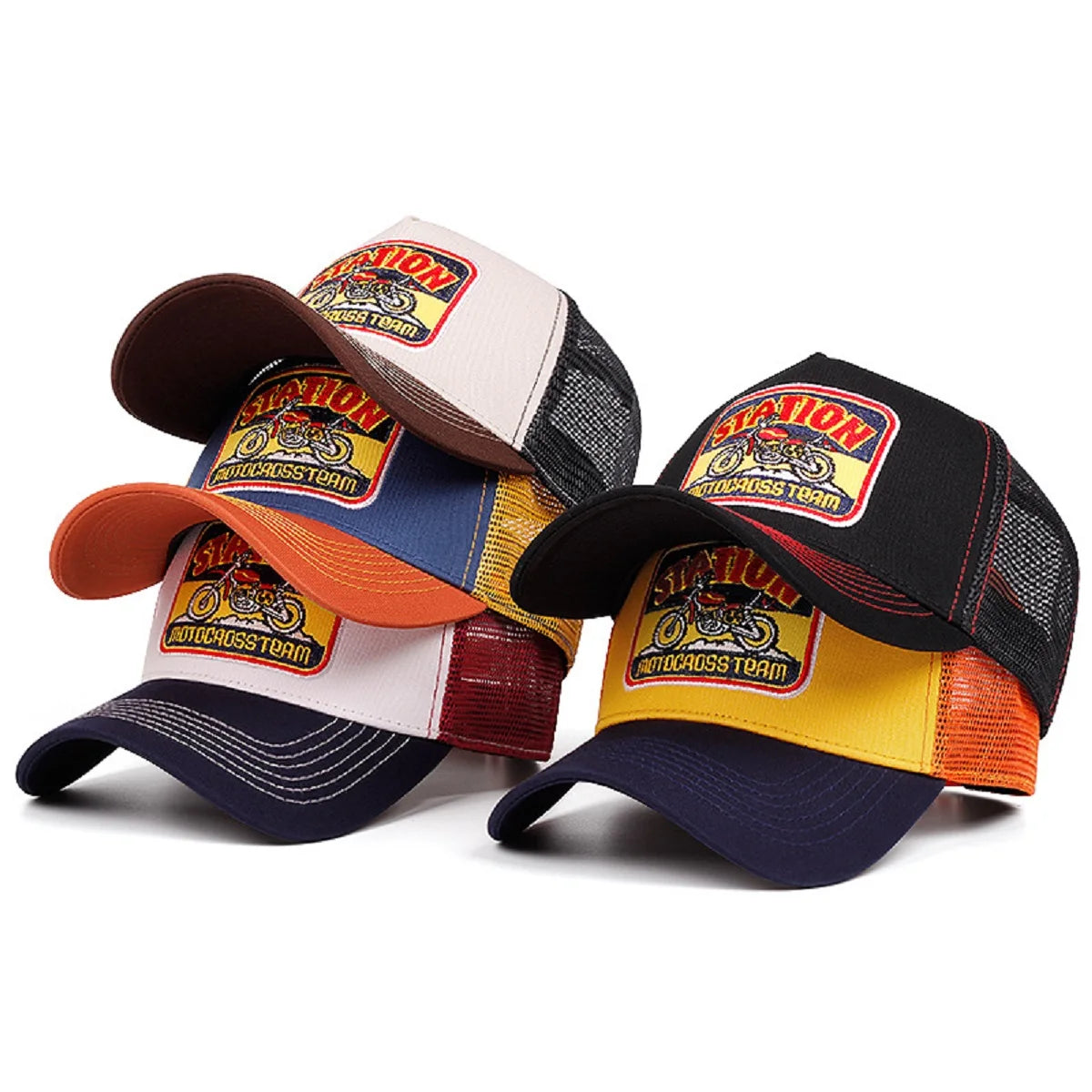Station Motorcycle Breathable Mesh Hat Skateboarding Hip Hop Hat