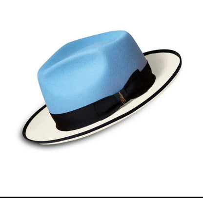 Men Women Wool Felt Fedora Hat Retro British Style Two Tone Jazz Cap