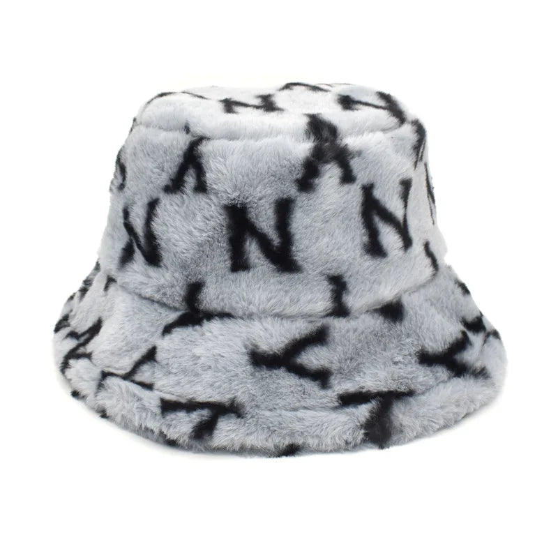 Winter Bucket Hat Women's Fashion Leopard Panama Warm Hats Female Vintage