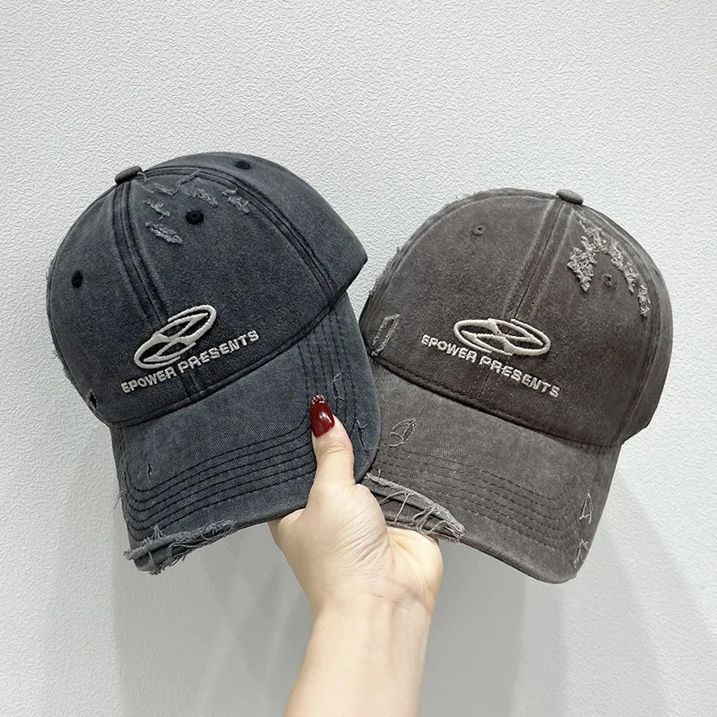 American Retro Washed Distressed Women's Baseball Cap Face Slimming Japanese  Protection Hat