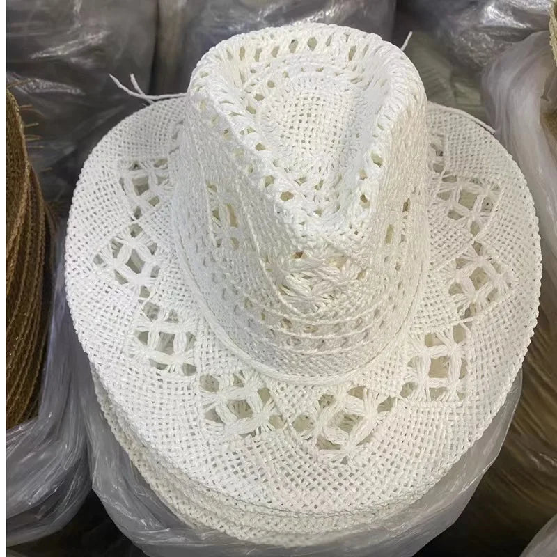 Western Cowboy Straw Hat Women Fashion Large Brim Straw Hat Breathable Outdoor