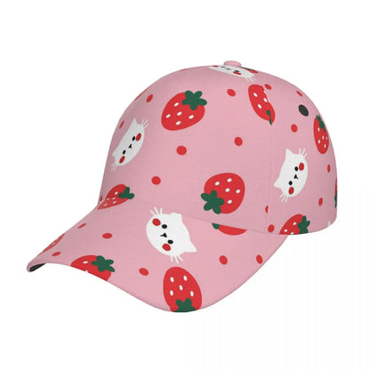 Strawberry Pattern Baseball Cap Adjustable Polyester Snapback Hat