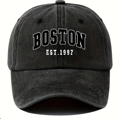 Washable Retro Baseball Cap with Boston Print