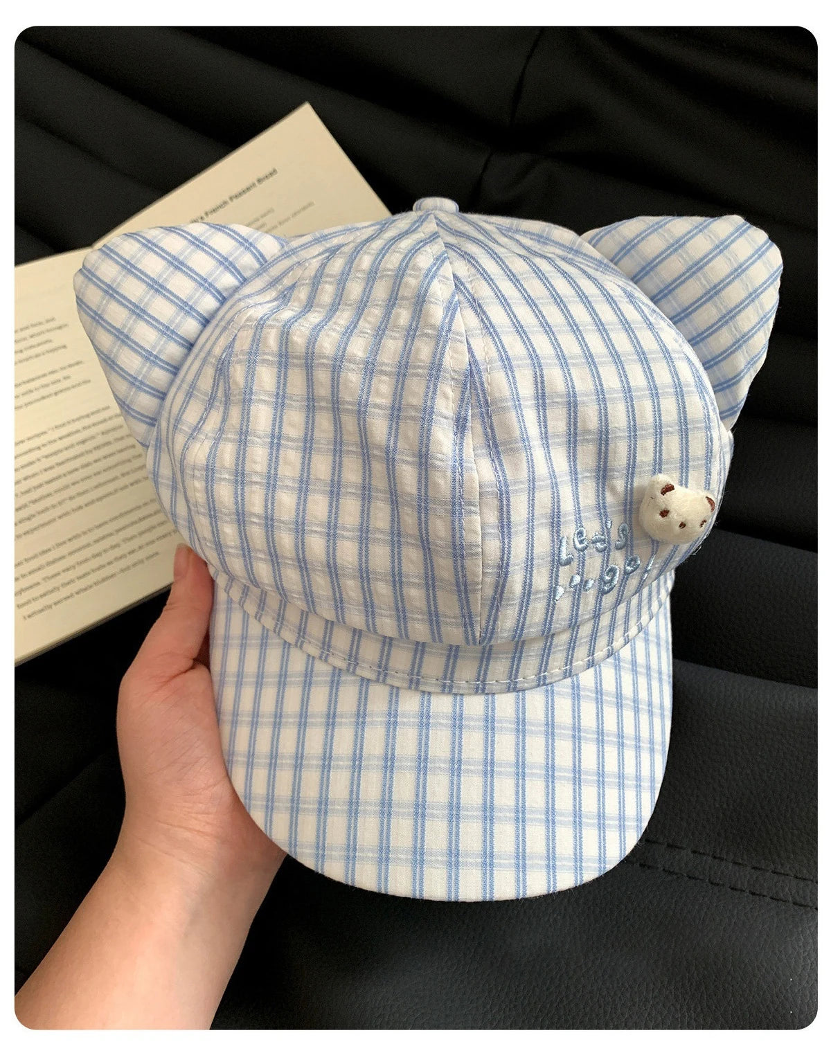 Cat Ear Plaid Newsboy Cap Y2k Aesthetic For Women Kawaii Octagonal Painter Hat Street Snap Sweet Girl Cap
