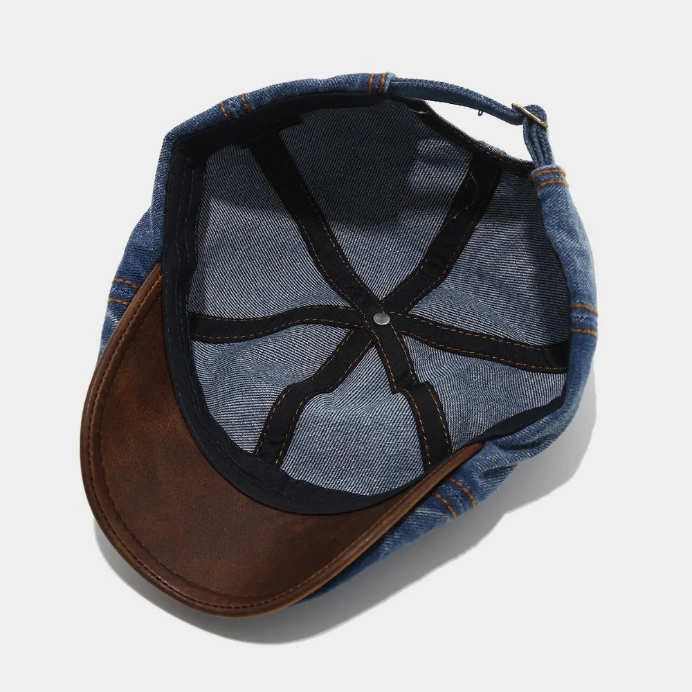 Casual Washed Denim Beret Hat Vintage Adjustable Peaked Cap