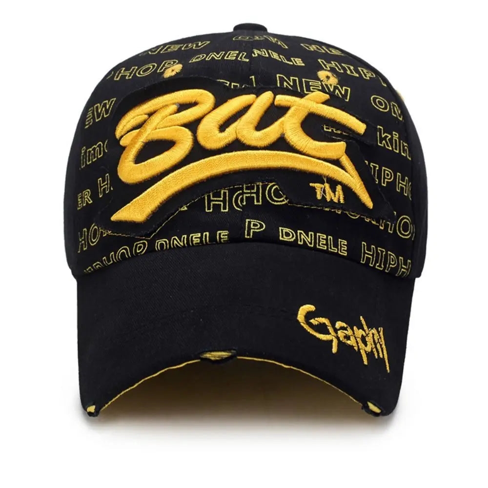 Versatile Broken Hole BAT Embroidery Adjustable Peaked Cap Casual Sunscreen Hats Outdoor Sports